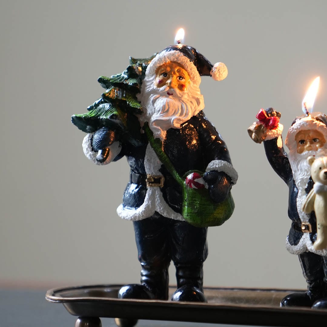 CRAFT CANDLE SANTA CARRING TREE NAVY