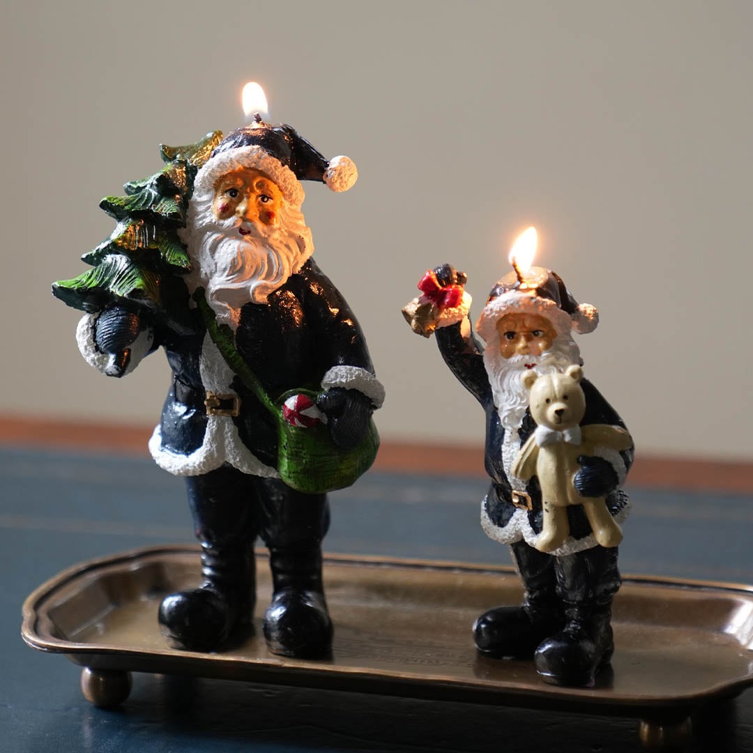 CRAFT CANDLE SANTA CARRING TREE NAVY