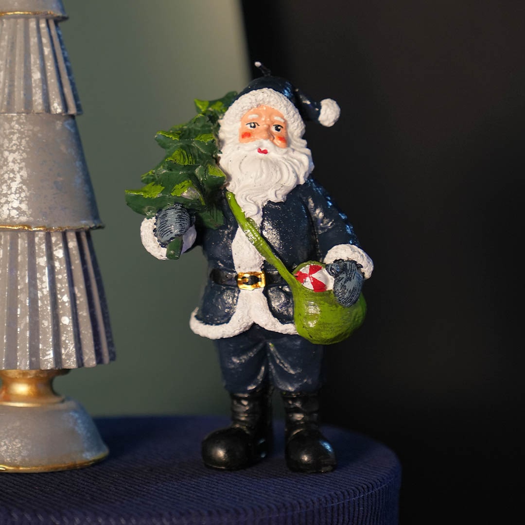 CRAFT CANDLE SANTA CARRING TREE NAVY