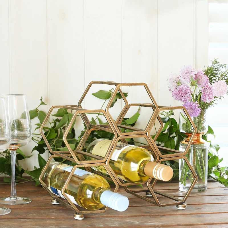 HONEYCOMB WINE RACK ANTIQUE GOLD