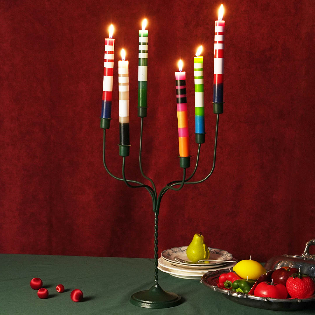IRON CANDLE HOLDER 6 GREEN