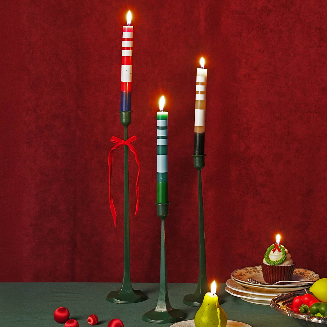 CANDLE STRIPE GREEN SET OF 2