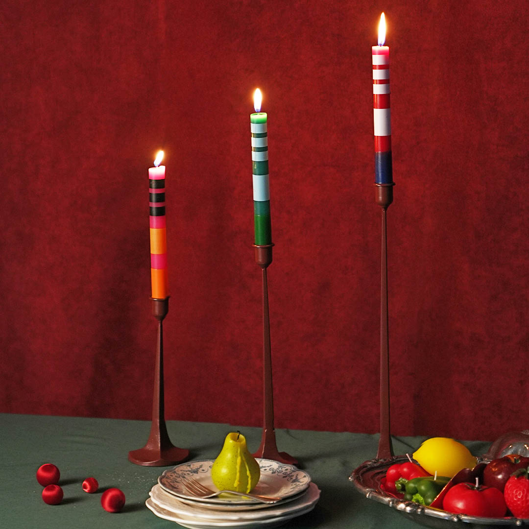 CANDLE STRIPE RED SET OF 2