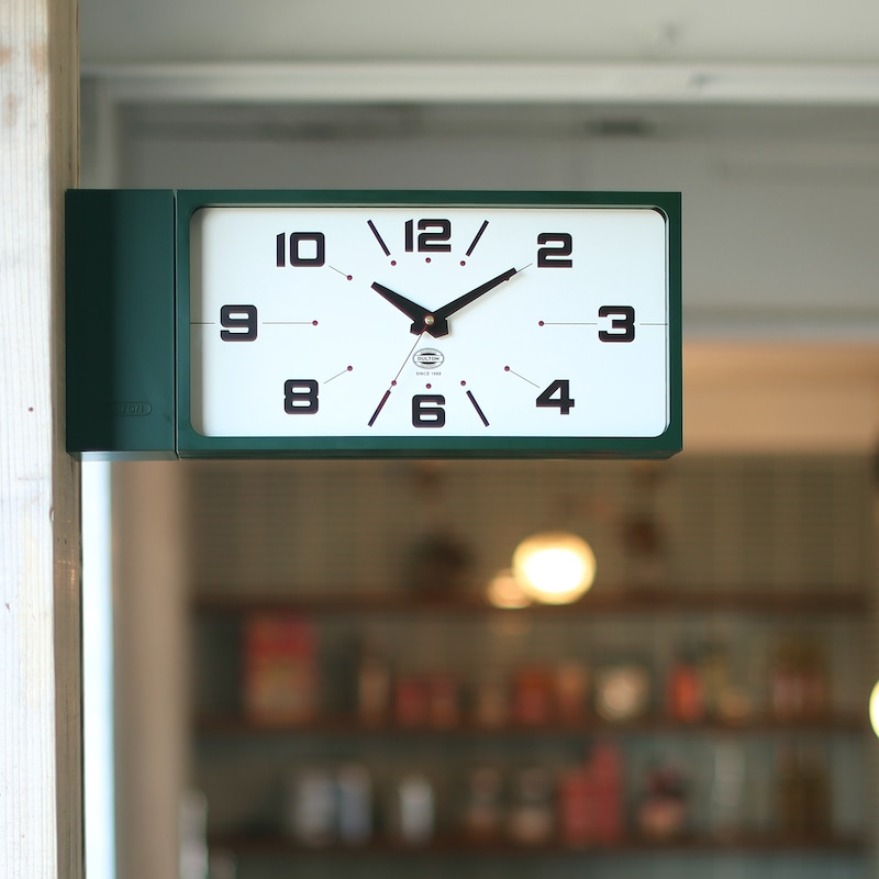 DOUBLE FACE CLOCK RECTANGLE DARK GREEN