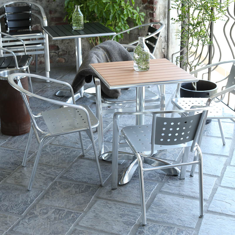 ALUMINUM CAFE TABLE SQUARE LIGHT BROWN