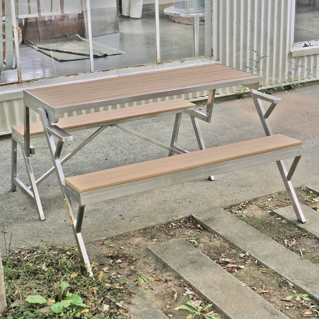 STAINLESS TABLE & BENCH DOUBLE WPC BROWN