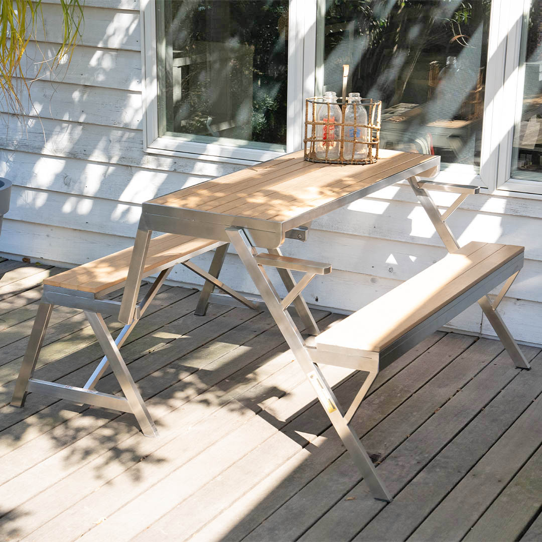 STAINLESS TABLE & BENCH DOUBLE WPC BROWN