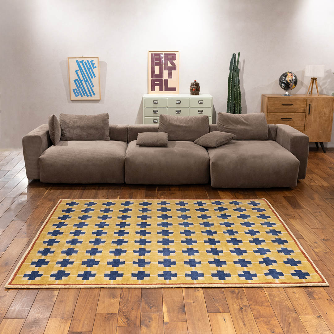 INDIAN WOOL RUG L B-BLUE