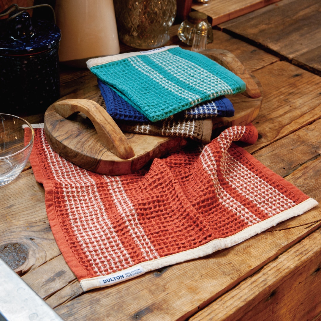 WAFFLE INDIE HAND TOWEL SET OF 3 RED & BROWN