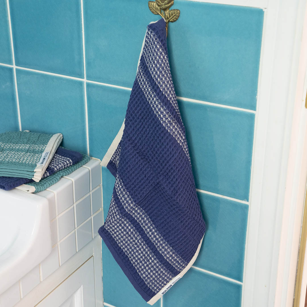 WAFFLE INDIE HAND TOWEL SET OF 3 GRAY GREEN & BLUE