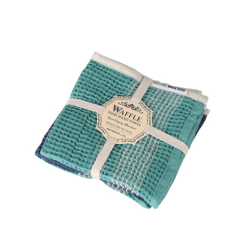 WAFFLE INDIE HAND TOWEL SET OF 3 GRAY GREEN & BLUE