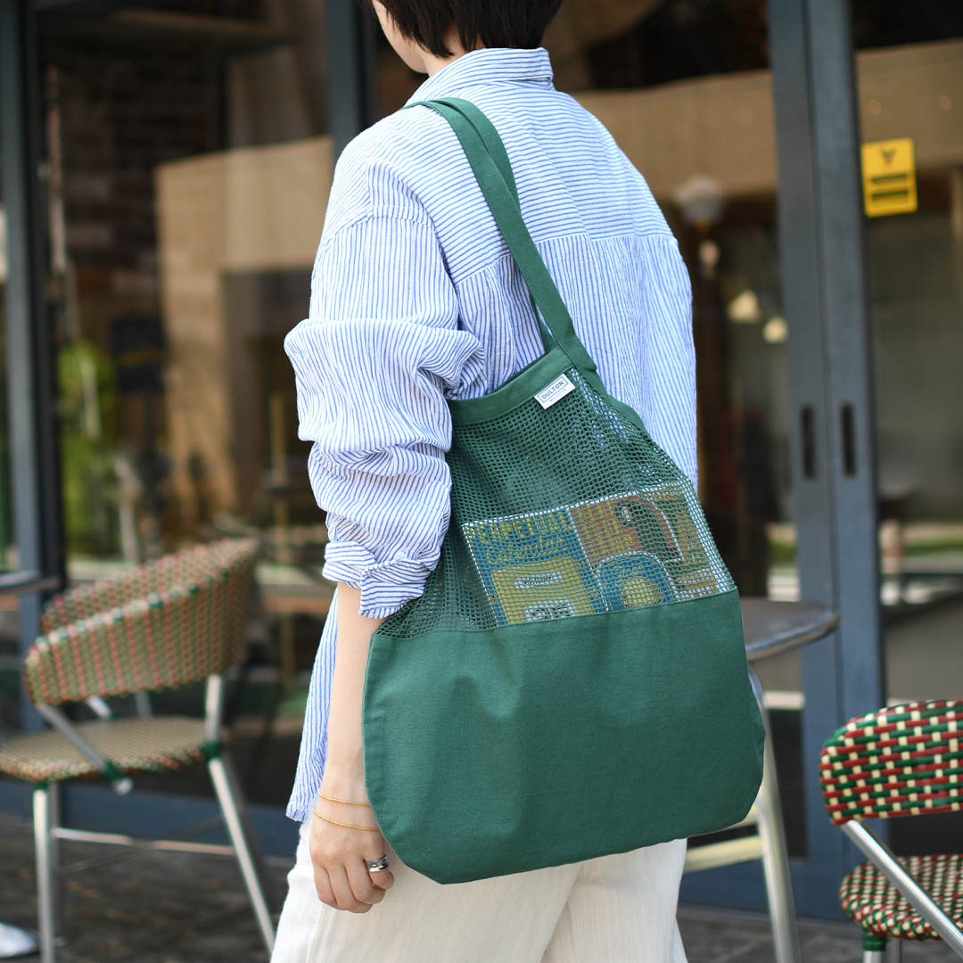 COTTON HALF MESH BAG L GREEN