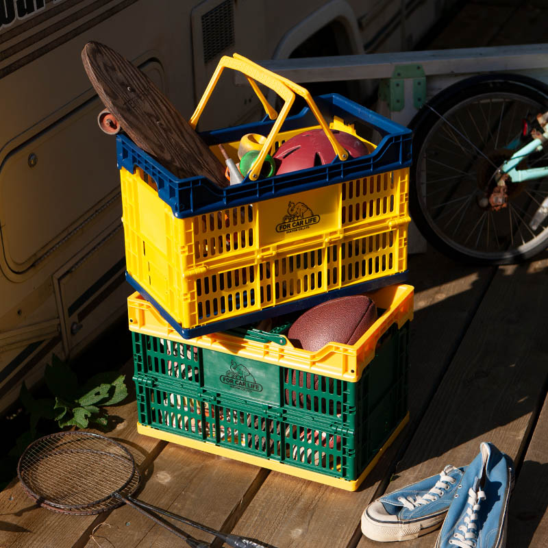 FOLDING SHOPPING BASKET 30L YELLOW/NAVY