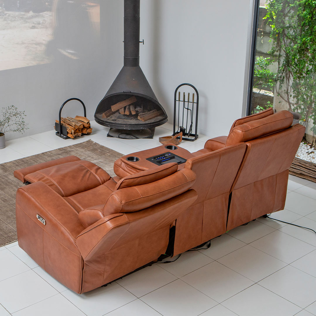 ELECTRIC RECLINING LEATHER SOFA WITH BLUETOOTH SPEAKER
