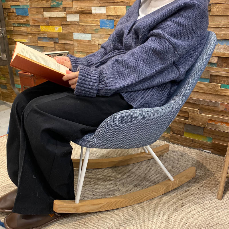 DULTON ONLINE SHOP | ROCKING CHAIR S HERRINGBONE BLUE/WHITE