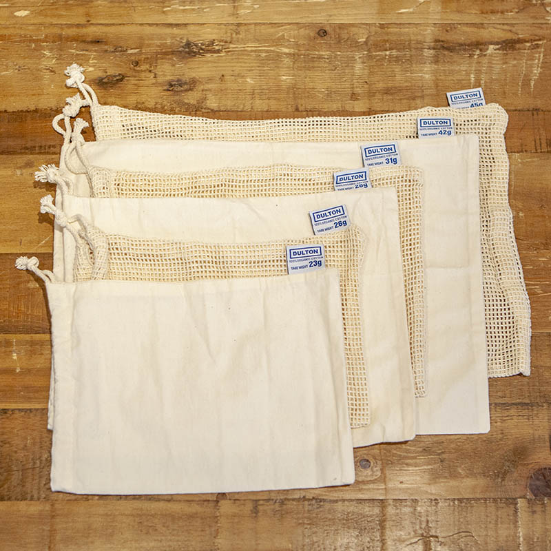 5 COTTON MESH BAGS WITH  POUCH