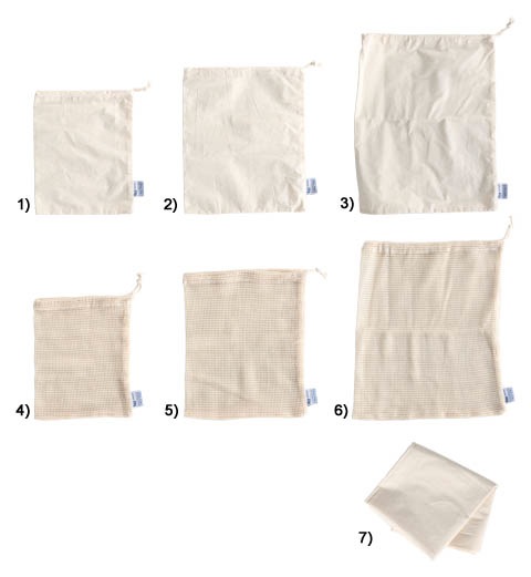 6 COTTON PRODUCE BAGS WITH SHEET