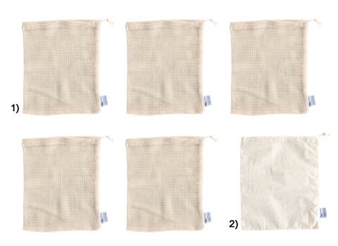 5 COTTON MESH BAGS WITH POUCH