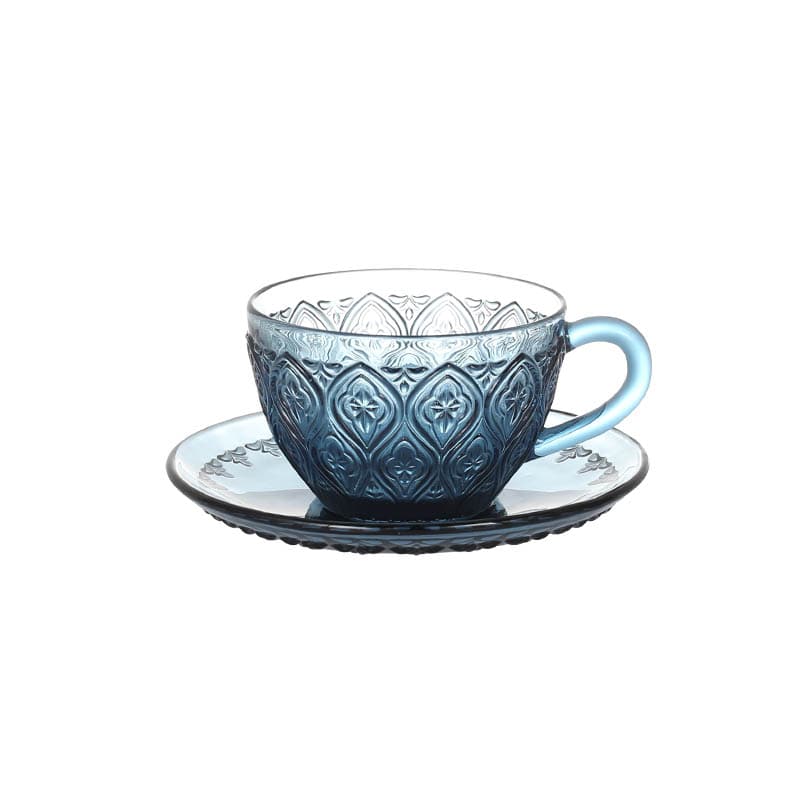 GLASS CUP & SAUCER ''FIORE'' BLUE