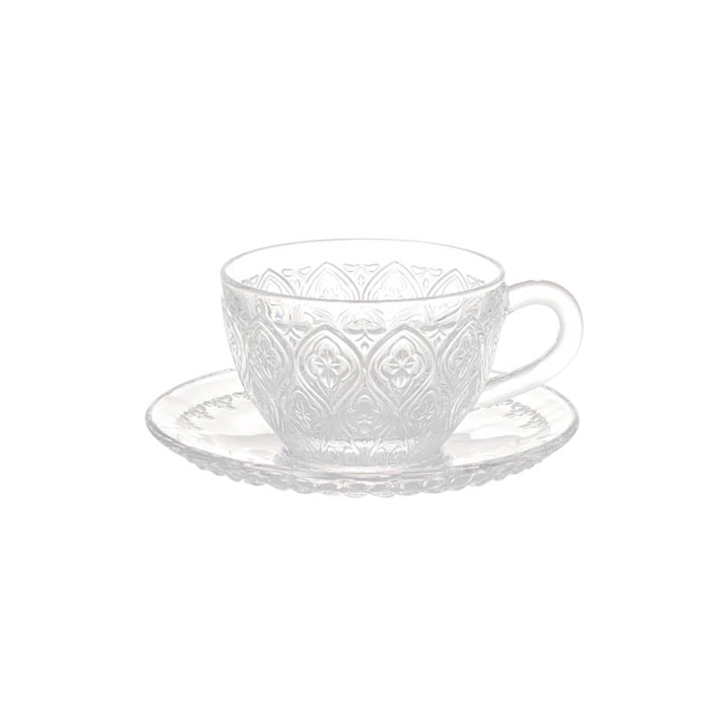 GLASS CUP & SAUCER ''FIORE'' CLEAR