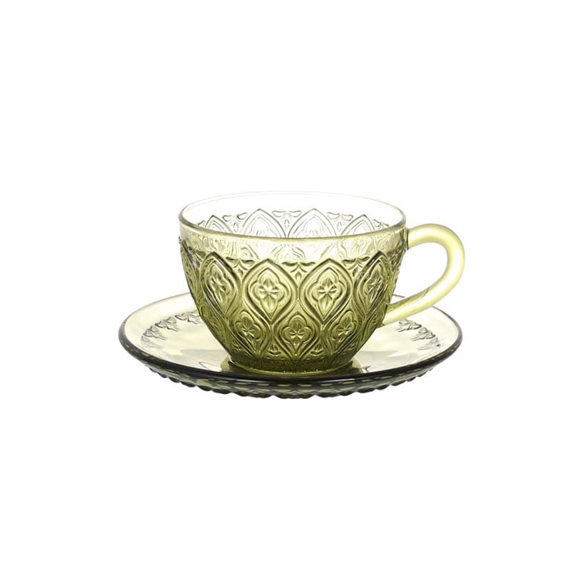 GLASS CUP & SAUCER ''FIORE'' GREEN