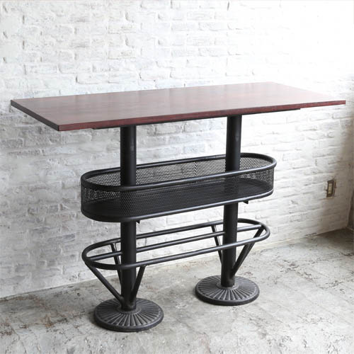 WOODEN AND IRON PUB TABLE
