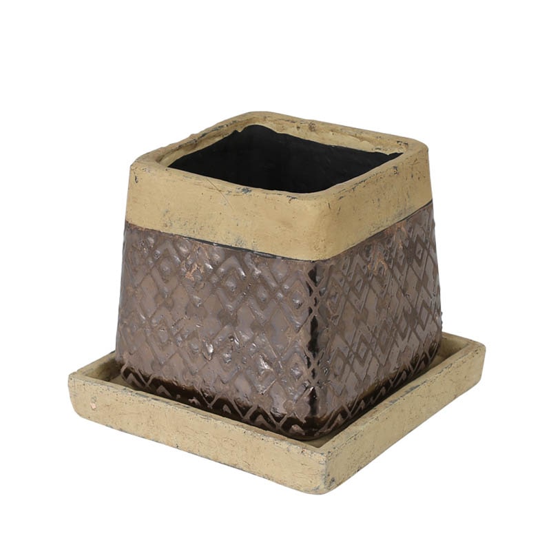 METAL GLAZED POT SQUARE L