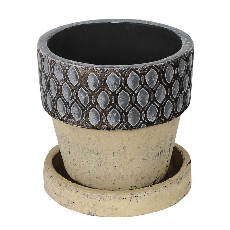 GEOMETRIC POT ROUND-A L GRAY