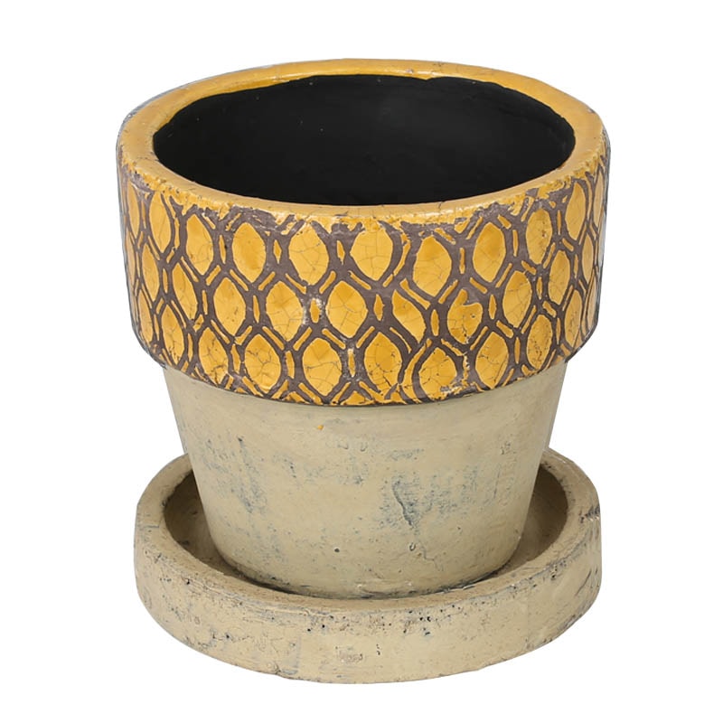 GEOMETRIC POT ROUND-A L MUSTARD