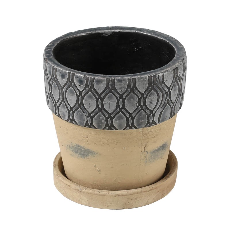 GEOMETRIC POT ROUND-A M GRAY