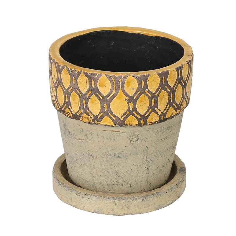 GEOMETRIC POT ROUND-A M MUSTARD