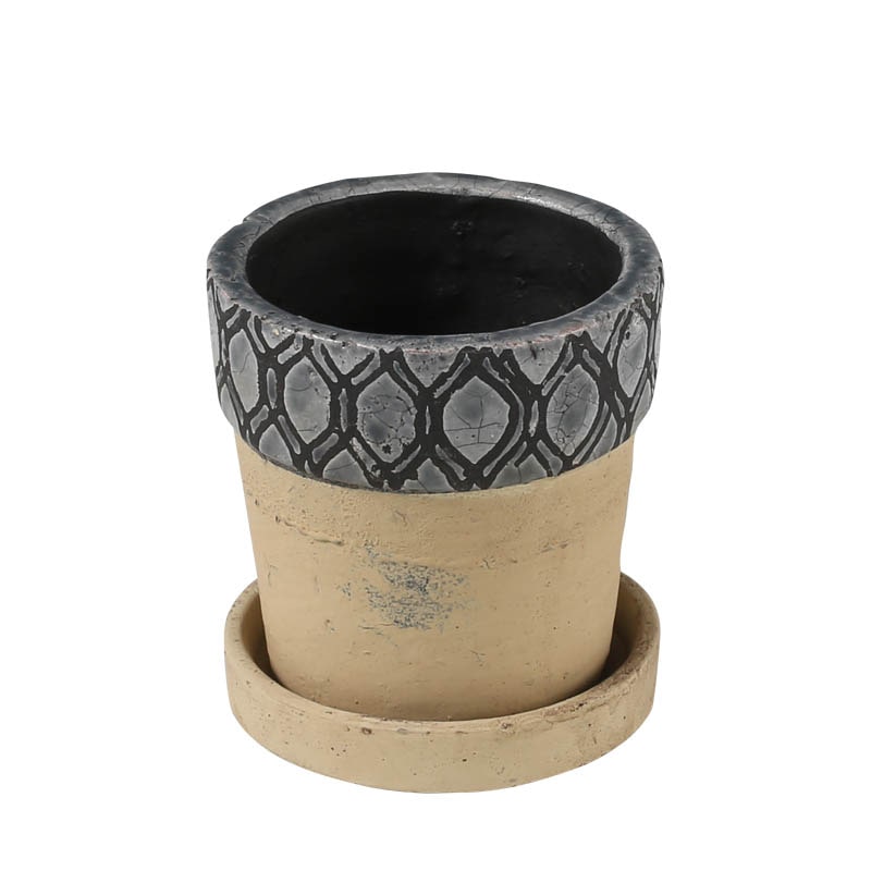 GEOMETRIC POT ROUND-A S GRAY