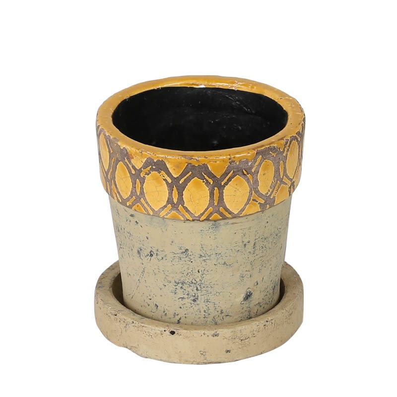 GEOMETRIC POT ROUND-A S MUSTARD