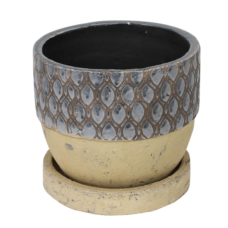 GEOMETRIC POT ROUND-B L GRAY