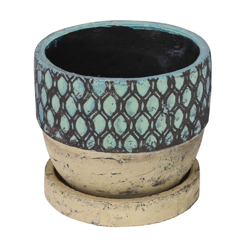 GEOMETRIC POT ROUND-B L TURQUOISE