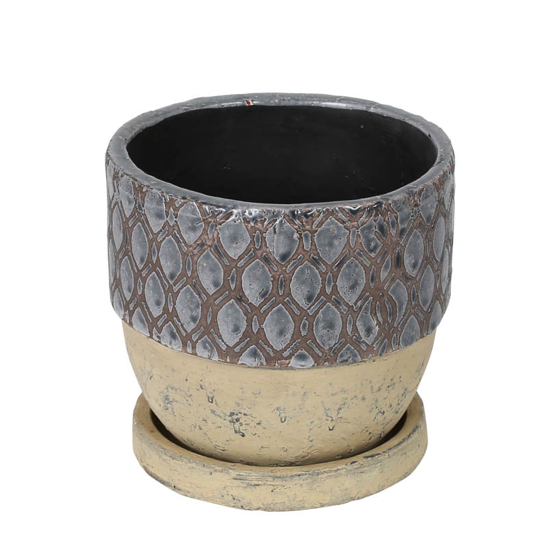 GEOMETRIC POT ROUND-B M GRAY
