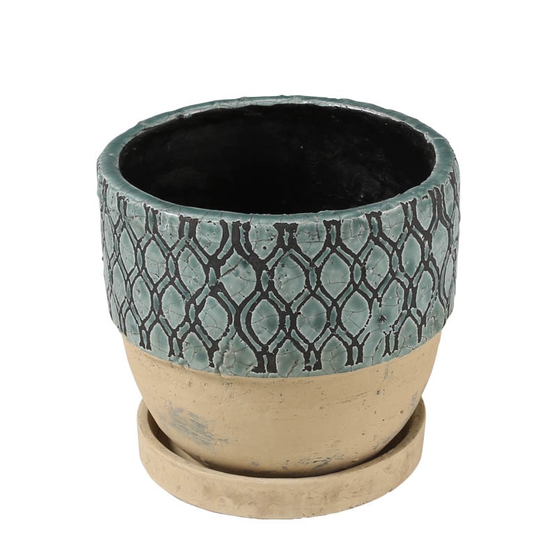 GEOMETRIC POT ROUND-B M TURQUOISE