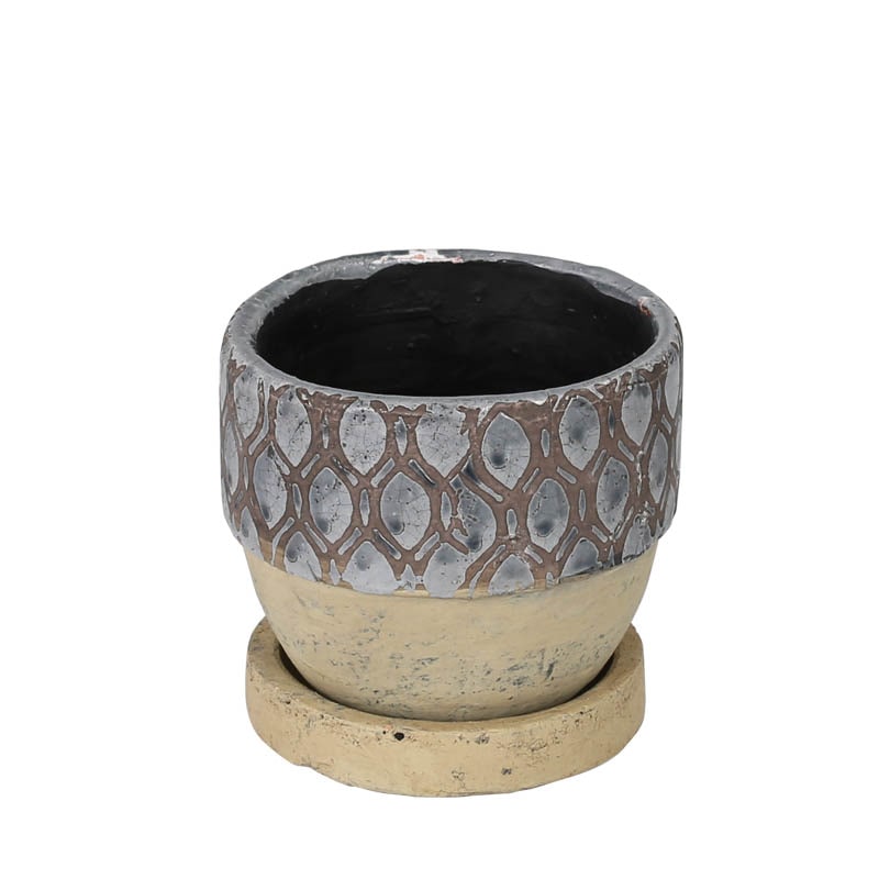 GEOMETRIC POT ROUND-B S GRAY