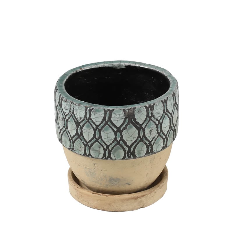 GEOMETRIC POT ROUND-B S TURQUOISE