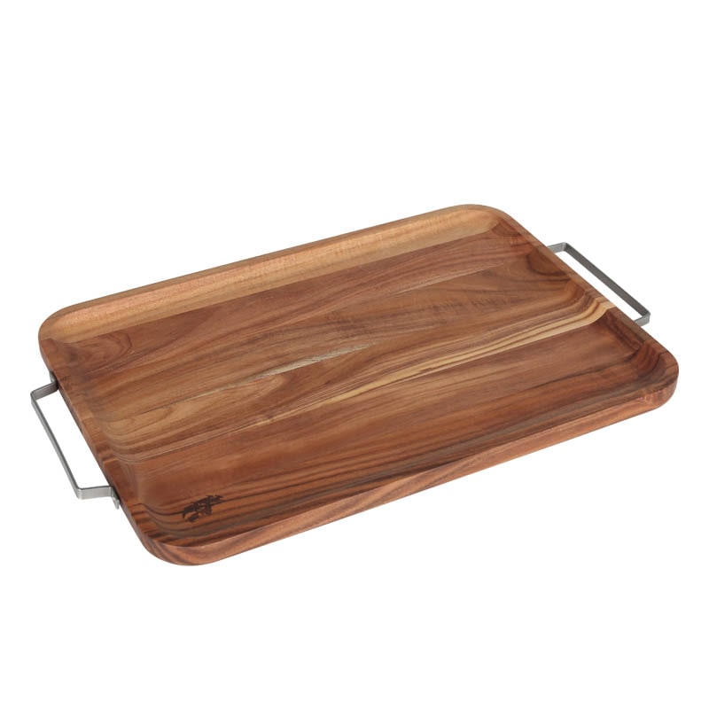 ACACIA TRAY WITH METAL HANDLE RECTANGLE L
