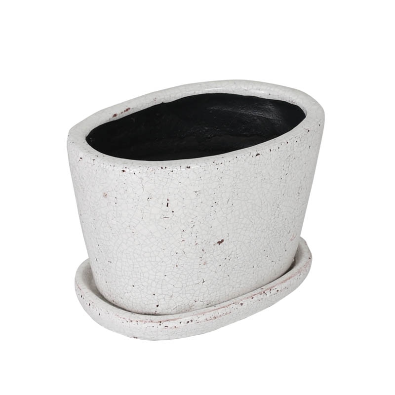 GLAZED POT OVAL WHITE L