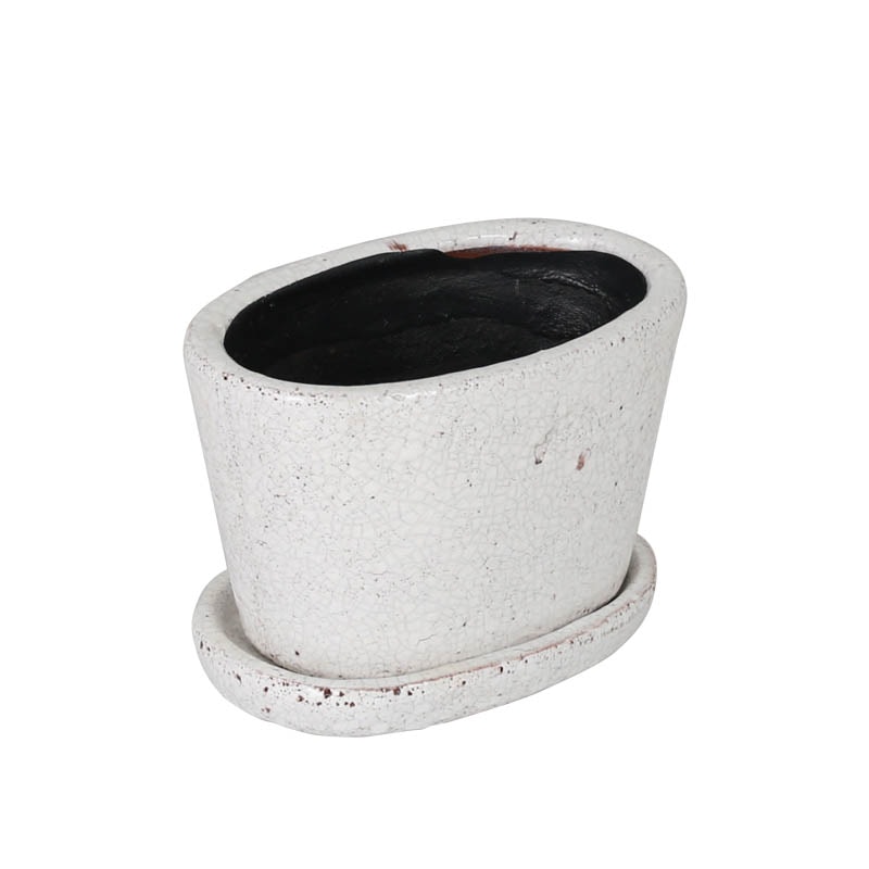 GLAZED POT OVAL WHITE S
