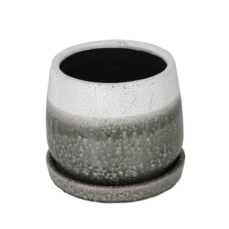 GLAZED POT ROUND GREENISH GRAY L