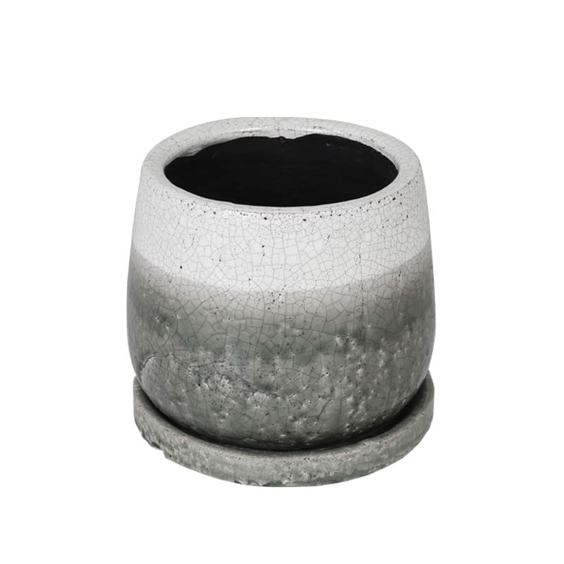 GLAZED POT ROUND GREENISH GRAY M