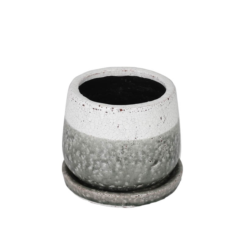 GLAZED POT ROUND GREENISH GRAY S