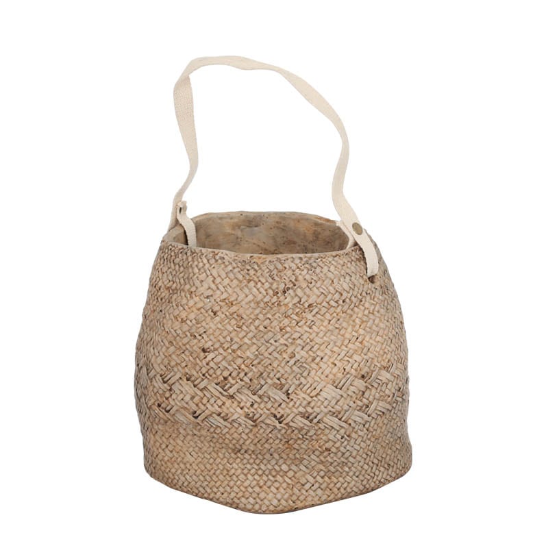 CEMENT BASKET POT NATURAL L