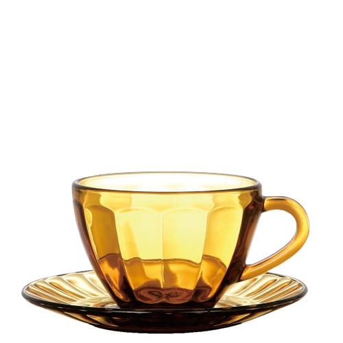 GLASS CUP & SAUCER  AMBER