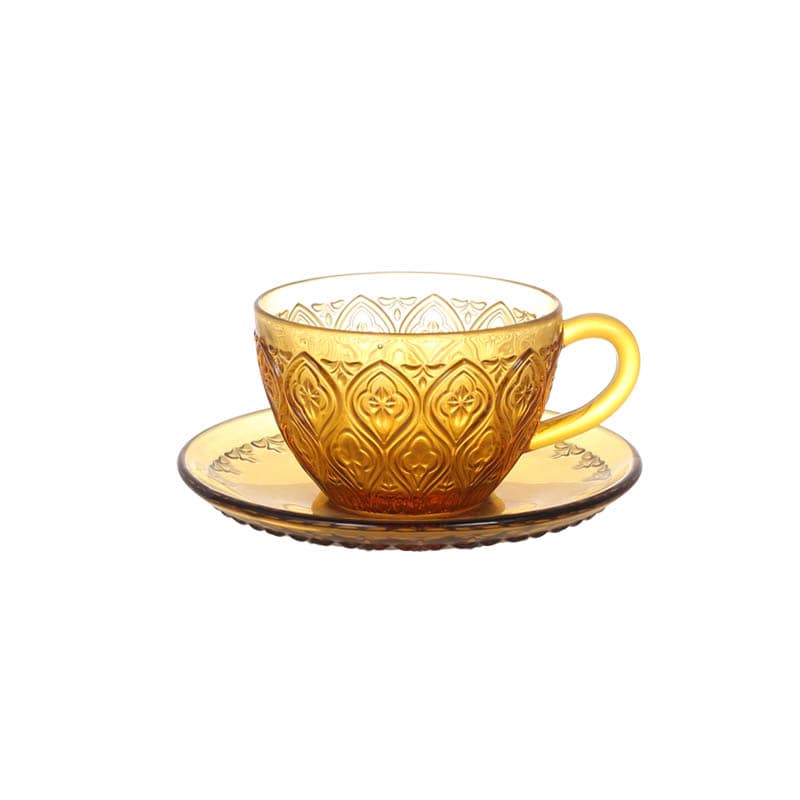 GLASS CUP & SAUCER ''FIORE'' AMBER
