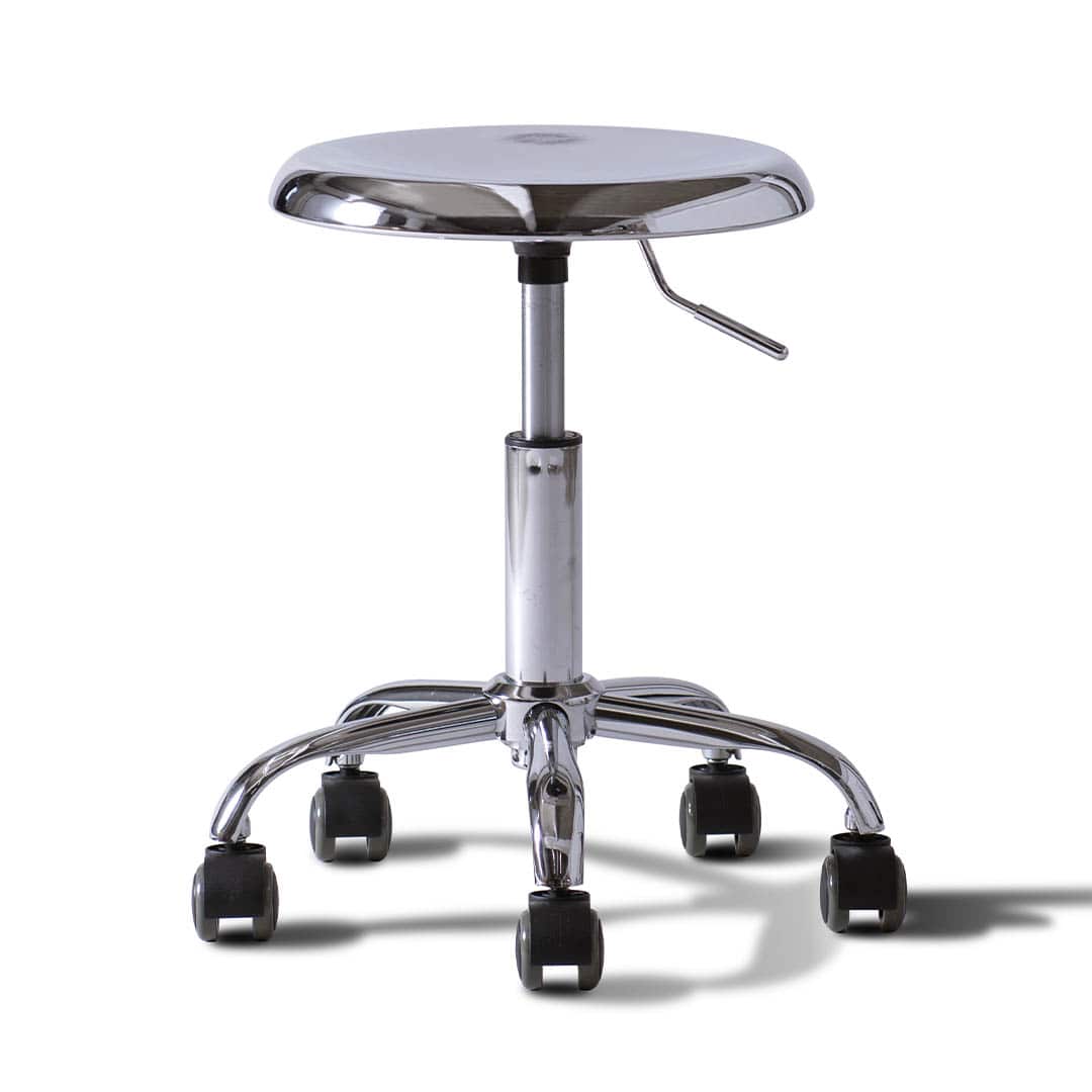 STEEL STOOL WITH CASTORS CHROME