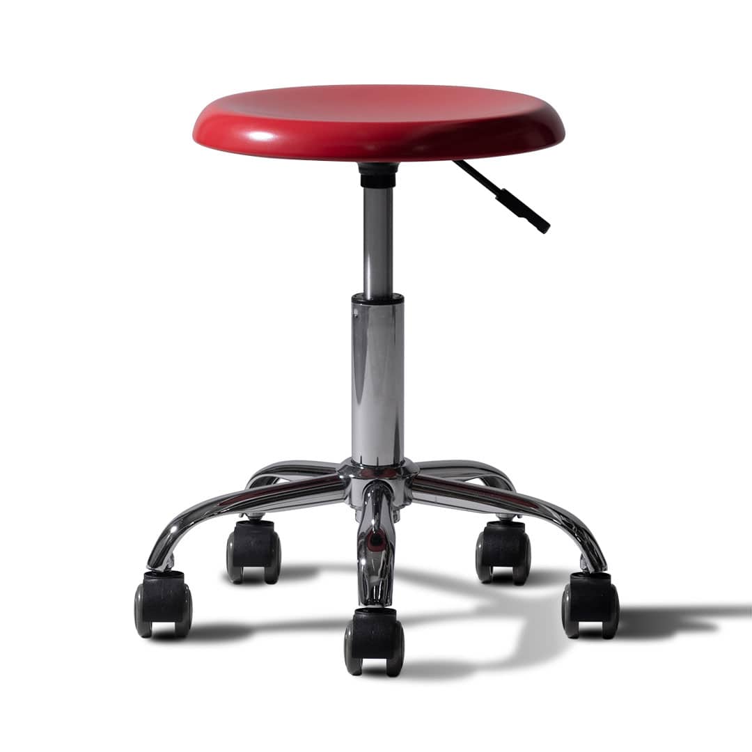 STEEL STOOL WITH CASTORS RED